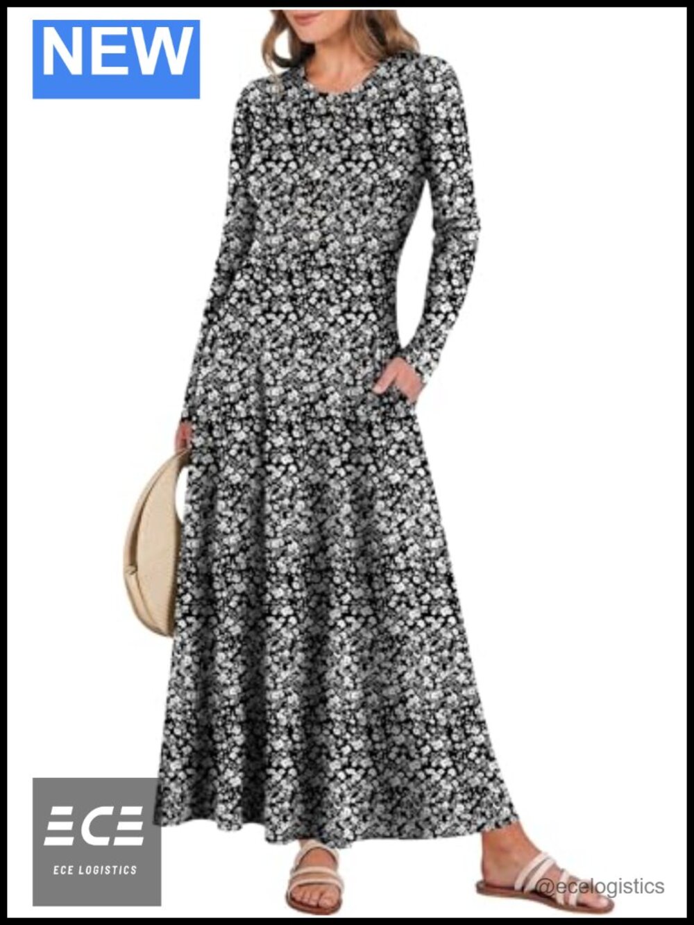 Women's Long Sleeve Fit & Flare Maxi Dress Casual A-Line